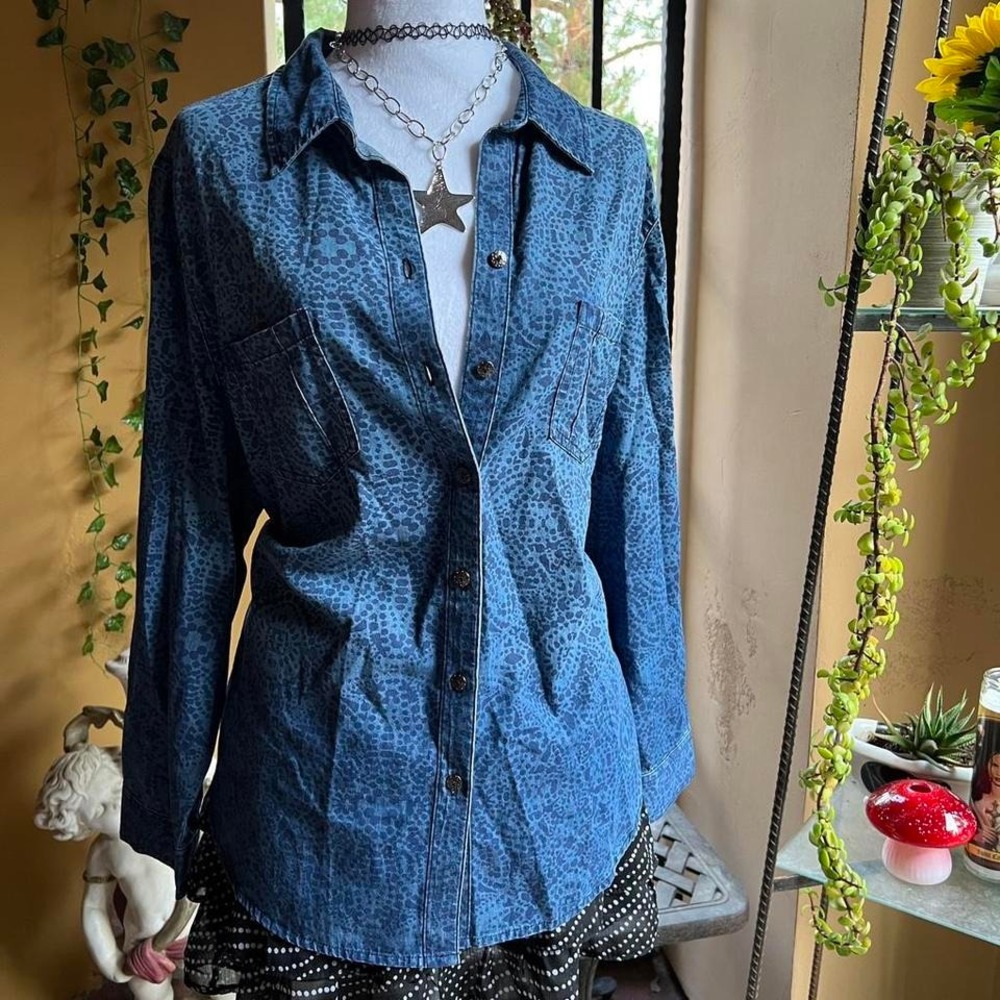 denim button-up shirt blue mandala